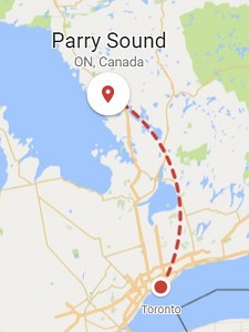 Mapa cesty z Toronta do Parry Sound
