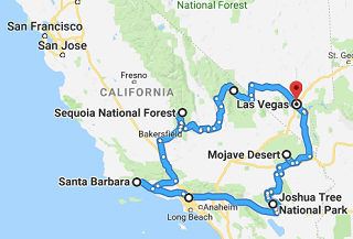 Mapa cesty po Kalifornii