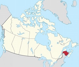 Mapa provincie New Brunswick v rámci Kanady